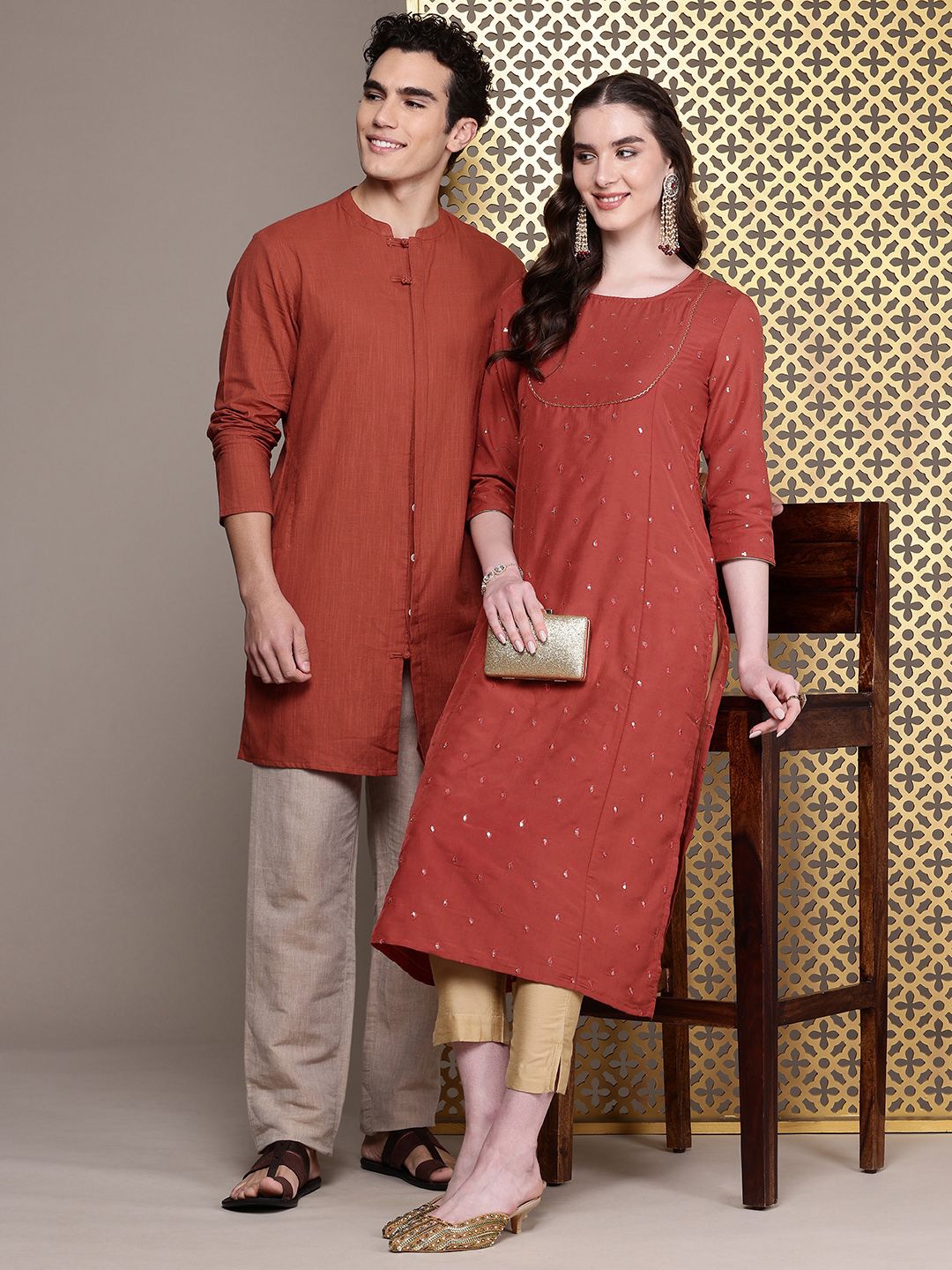 House of Pataudi Embellished Sequined Straight Jashn Kurta
