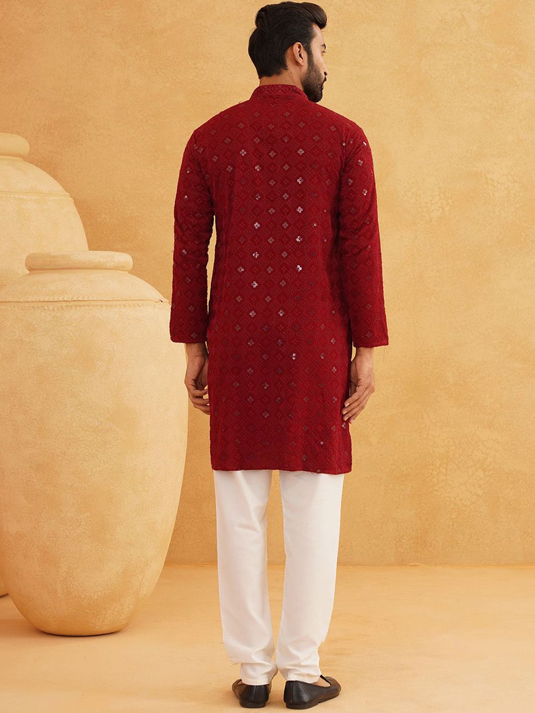 SOJANYA Geometric Embroidered Regular Sequinned Pure Cotton Kurta With Churidar