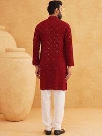 SOJANYA Geometric Embroidered Regular Sequinned Pure Cotton Kurta With Churidar
