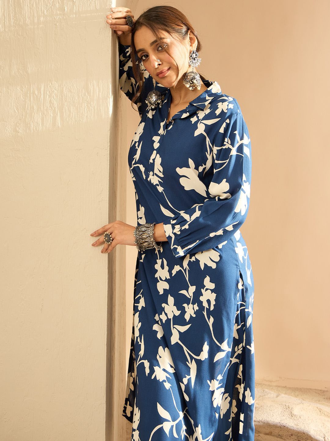 Indo Era Women Floral Printed Regular Kurta with Trousers