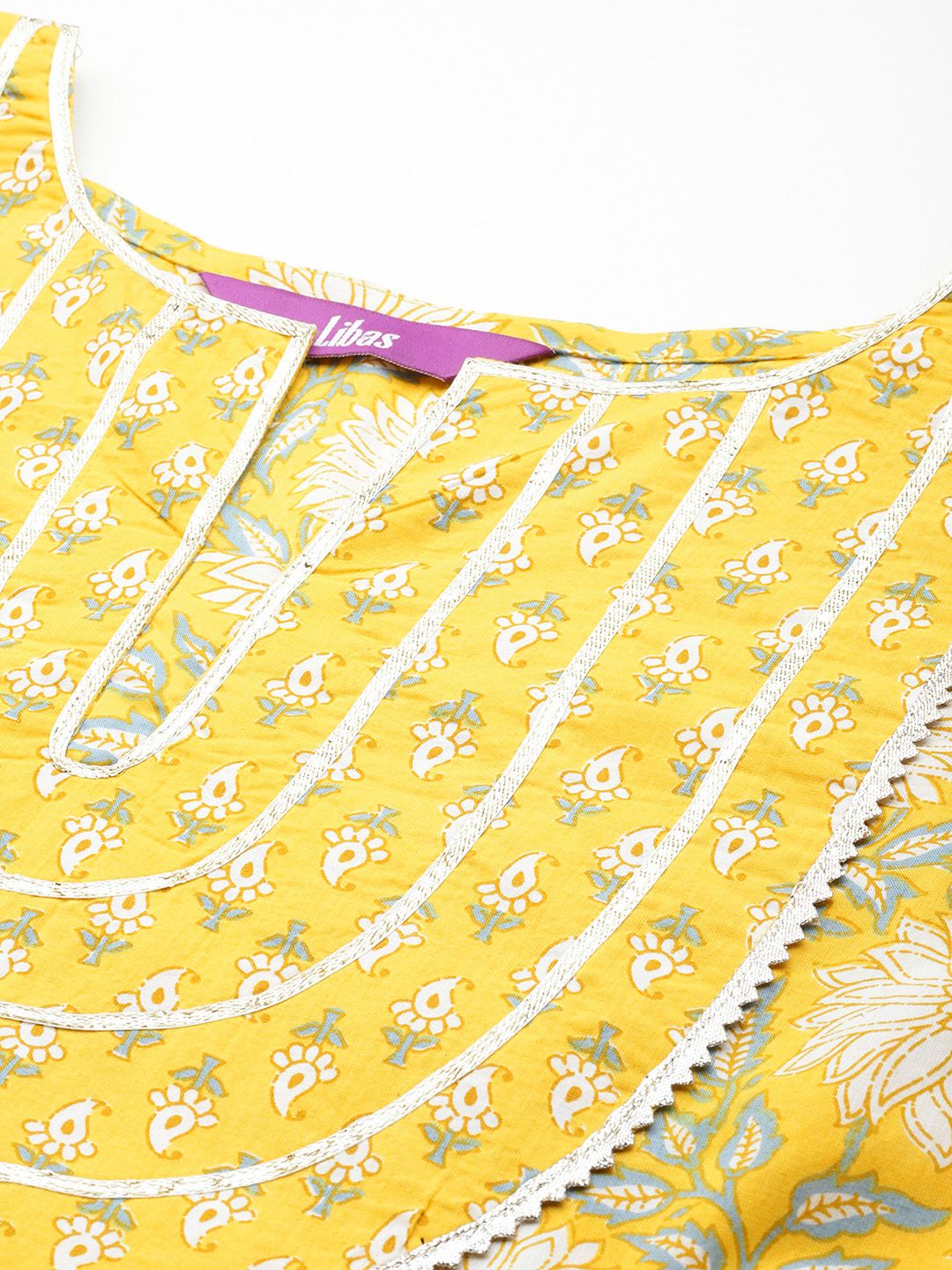 Libas Women Floral Printed Gotta Patti Pure Cotton Kurta With Trousers & With Dupatta