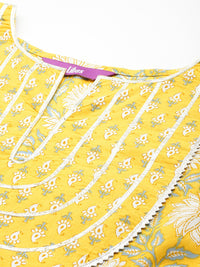 Libas Women Floral Printed Gotta Patti Pure Cotton Kurta With Trousers & With Dupatta