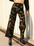 STREET 9 Women Olive Green Camouflage Printed Relaxed High-Rise Cotton Trousers