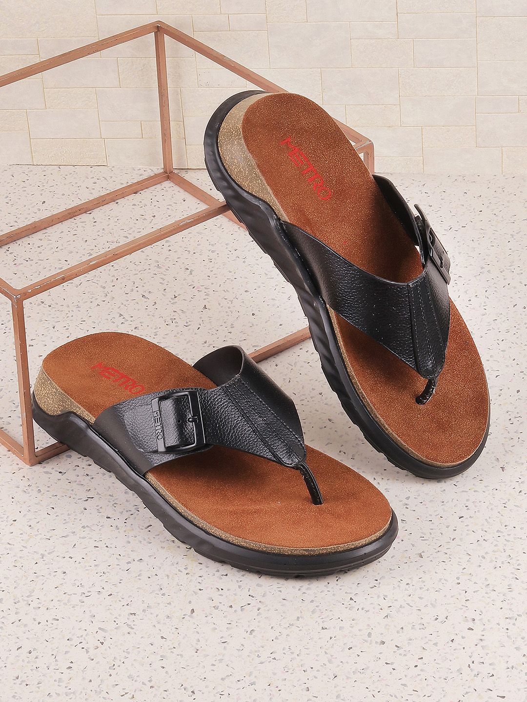 Metro Men Open Toe Comfort Sandals With Buckles