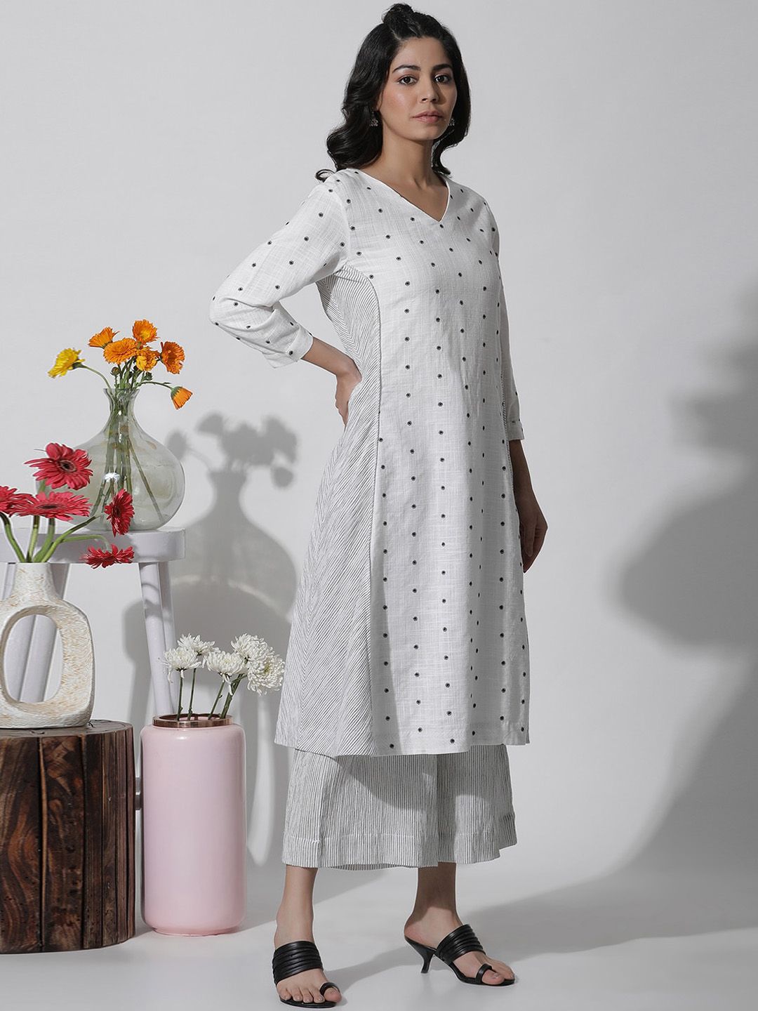 W Floral Embroidered Panelled A-Line Kurta
