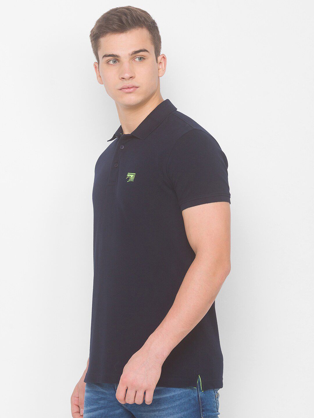 SPYKAR Men Navy Blue Polo Collar Slim Fit T-shirt