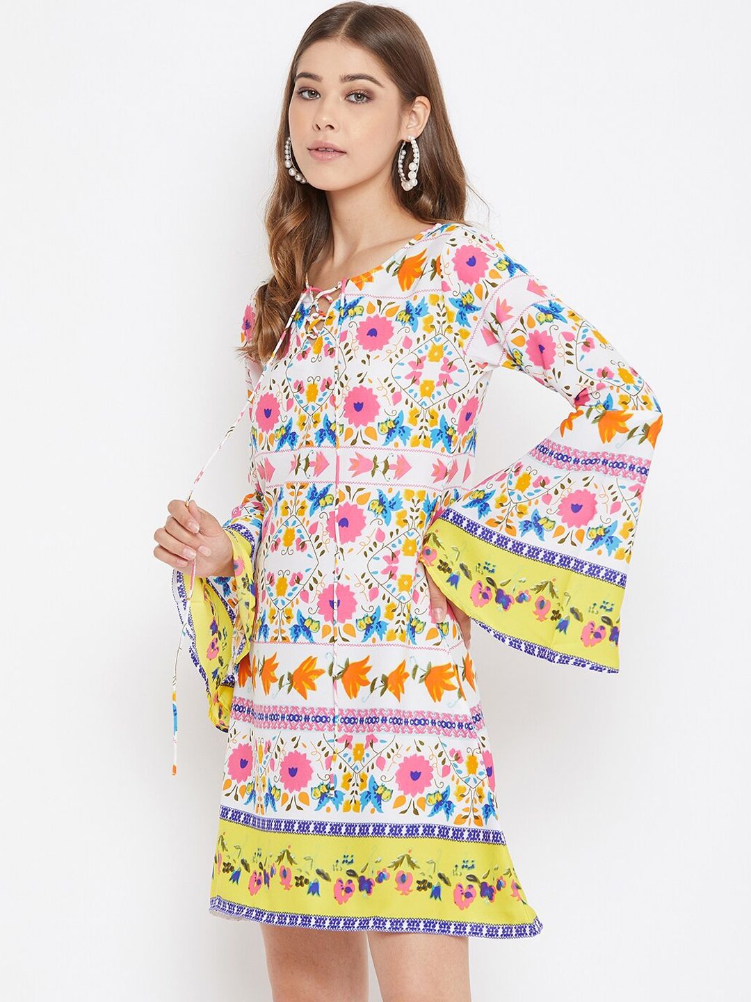 Berrylush Women White Floral Printed A-Line Dress