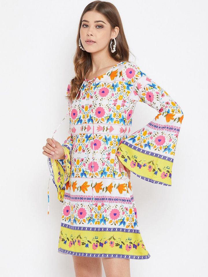 Berrylush Women White Floral Printed A-Line Dress
