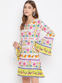 Berrylush Women White Floral Printed A-Line Dress