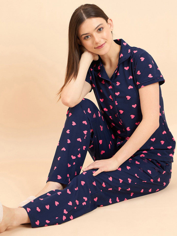 Sweet Dreams Navy Blue Printed Night suit