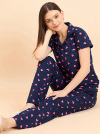 Sweet Dreams Navy Blue Printed Night suit