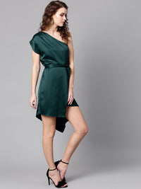 STREET 9 Green One Shoulder A-Line Dress