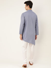 SOJANYA Men Grey Solid Straight Kurta with Asymmetric Hem