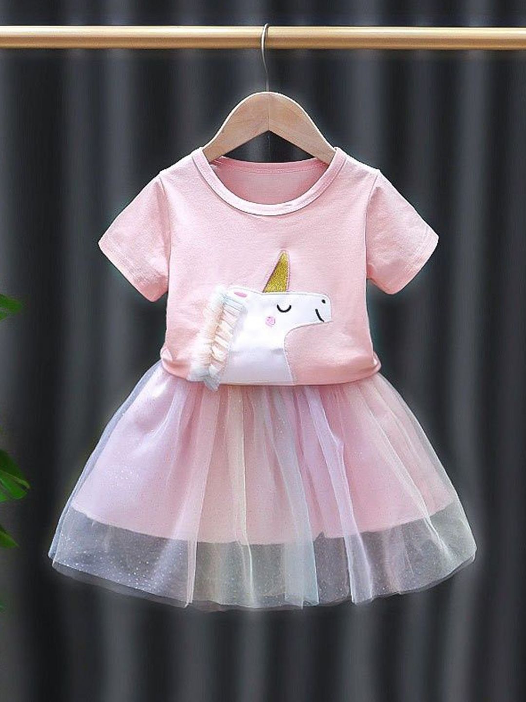 YK Girls Printed T-shirt with Skirt
