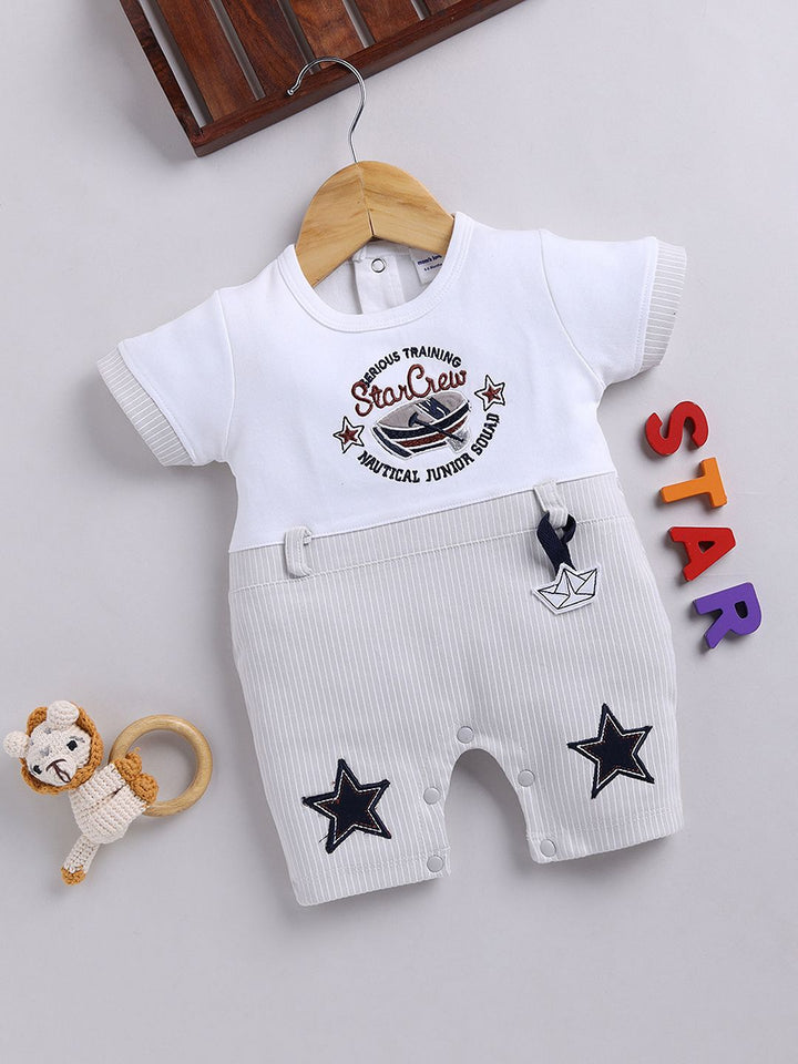 Moms Love Infant Boys Pure Cotton Romper with Applique Detail