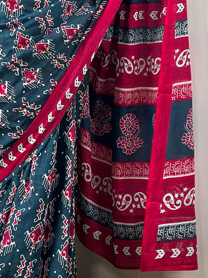 KALINI Ethnic Motifs Printed Poly Cotton Bagh Saree