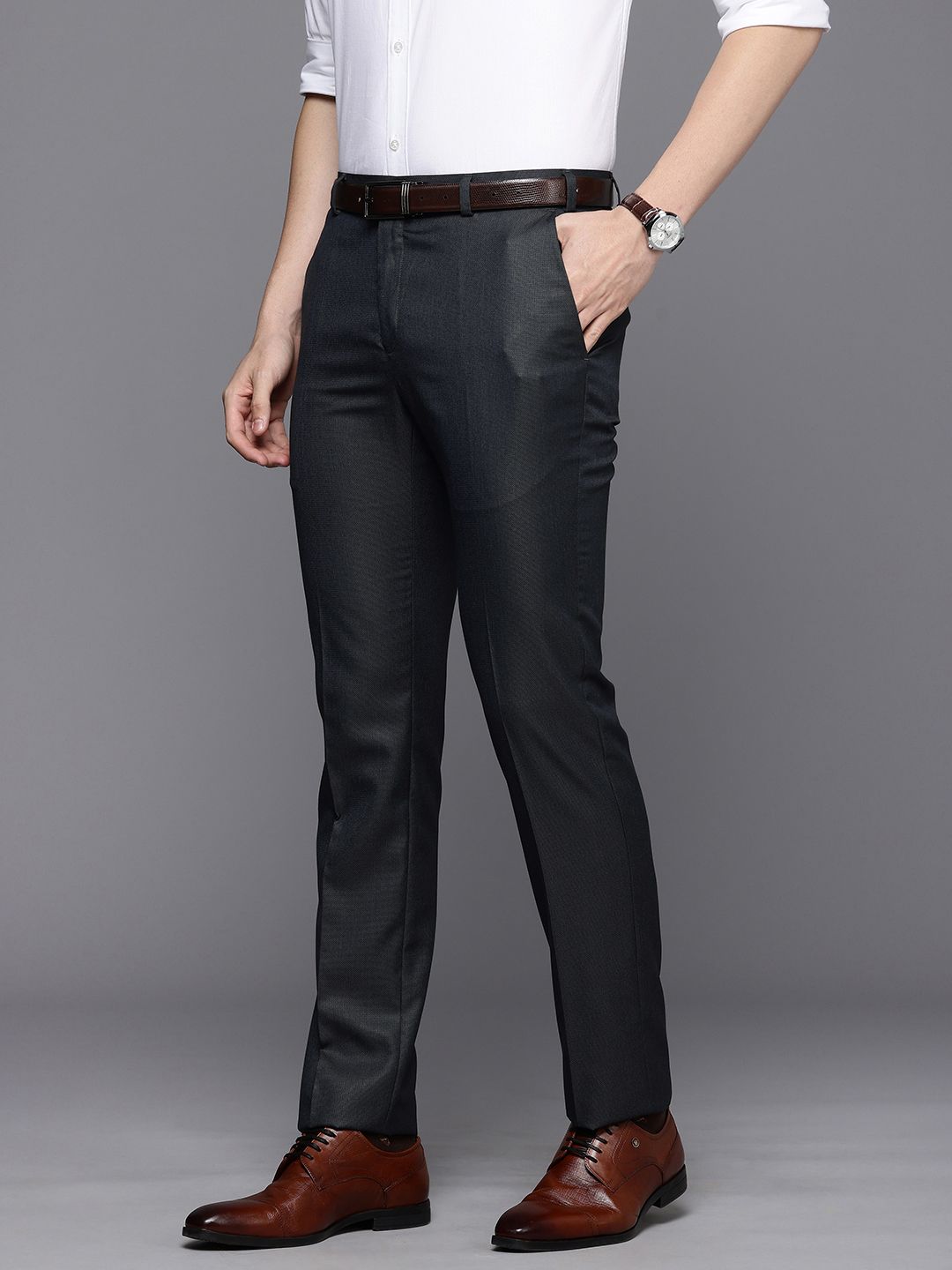 Raymond Men Textured Slim Fit Formal Trousers
