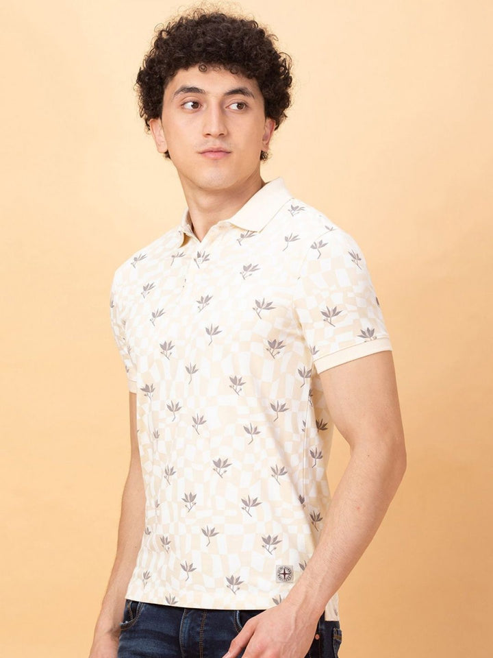 Being Human Men Floral Printed Polo Collar Applique T-shirt