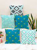 STITCHNEST Blue & White Set of 5 Geometric Square Cushion Covers