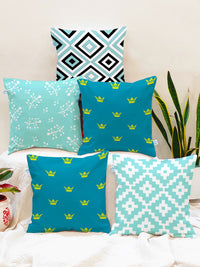 STITCHNEST Blue & White Set of 5 Geometric Square Cushion Covers