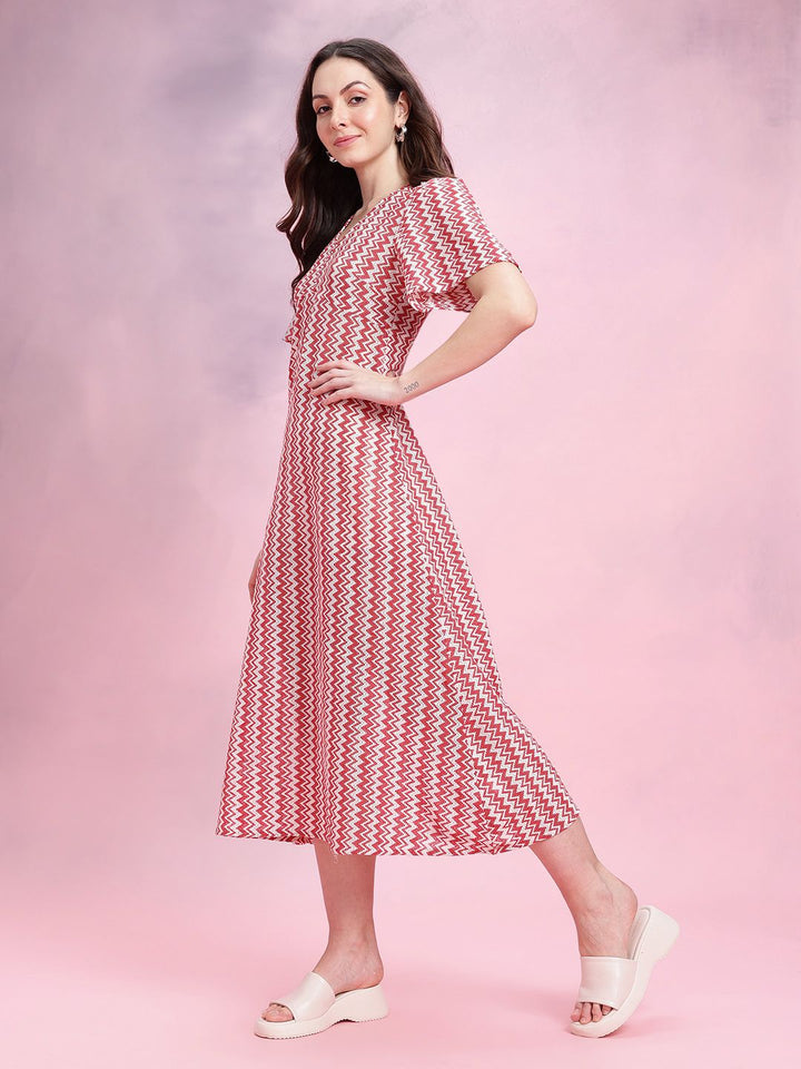 DressBerry Chevron Self-Design Bell Sleeves Crochet Empire Midi Dress