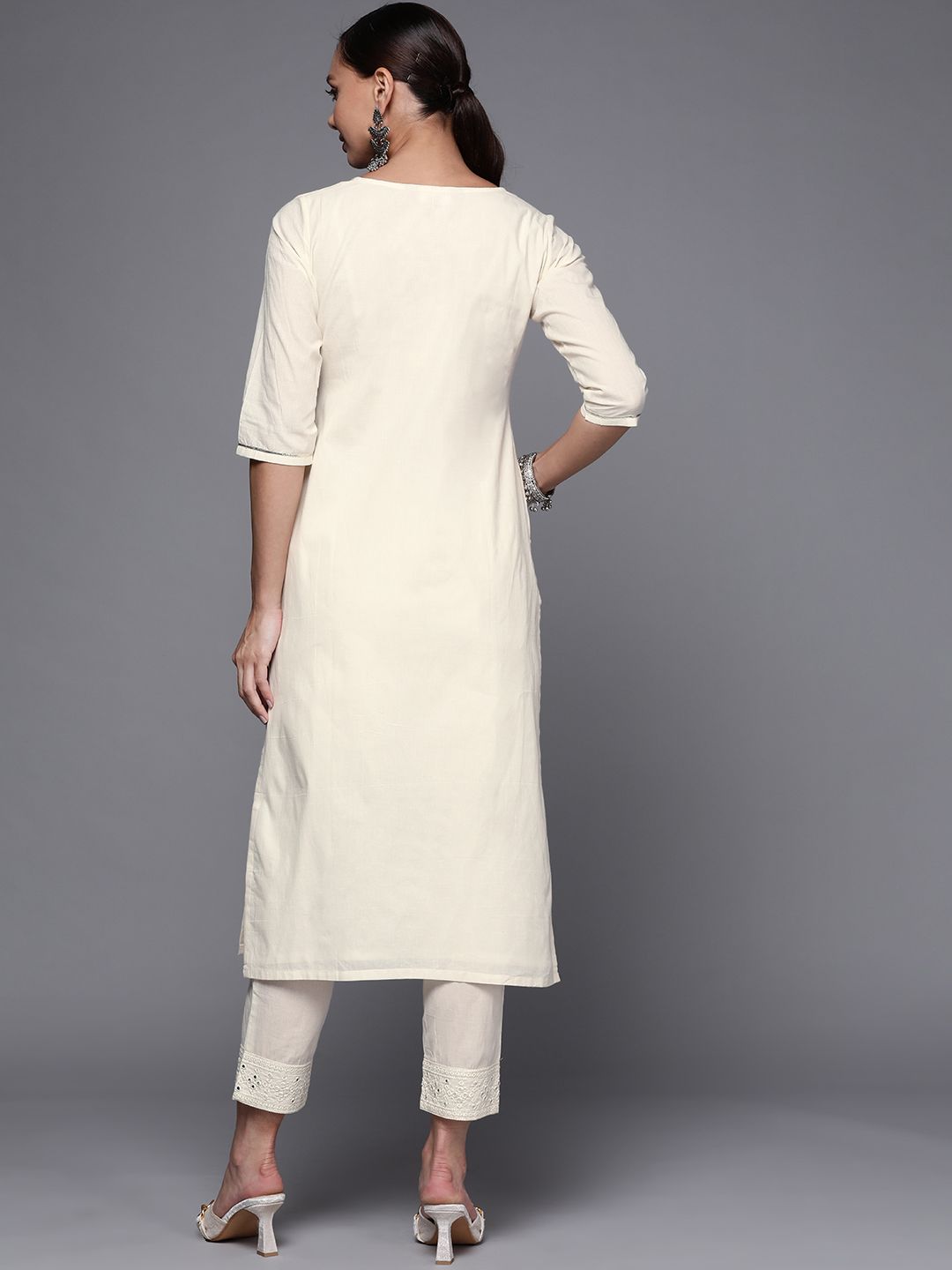 Libas Women Off White Yoke Design Mirror Work Kurta