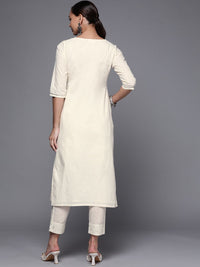 Libas Women Off White Yoke Design Mirror Work Kurta