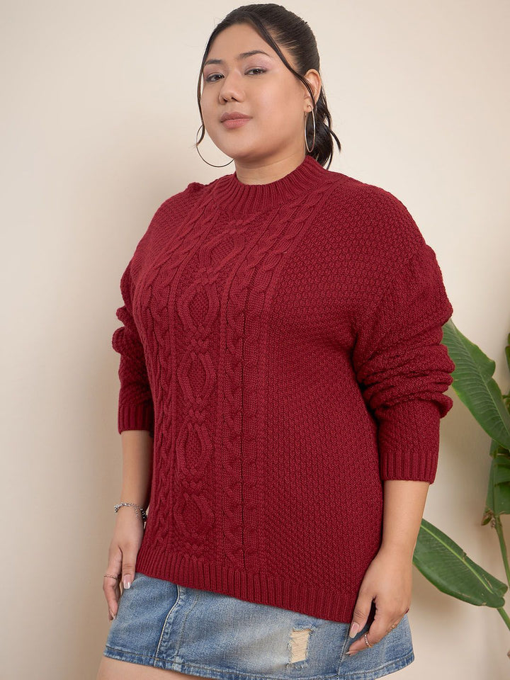 CURVY STREET Plus Size Ribbed Turtle Neck Pure Acrylic Pullover
