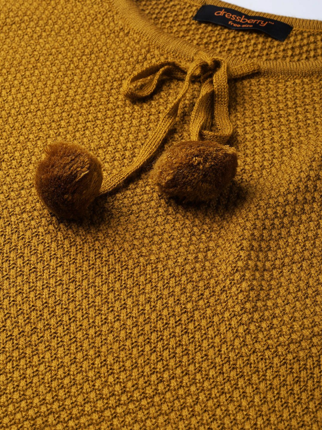 DressBerry Women Mustard Brown Self Design Poncho