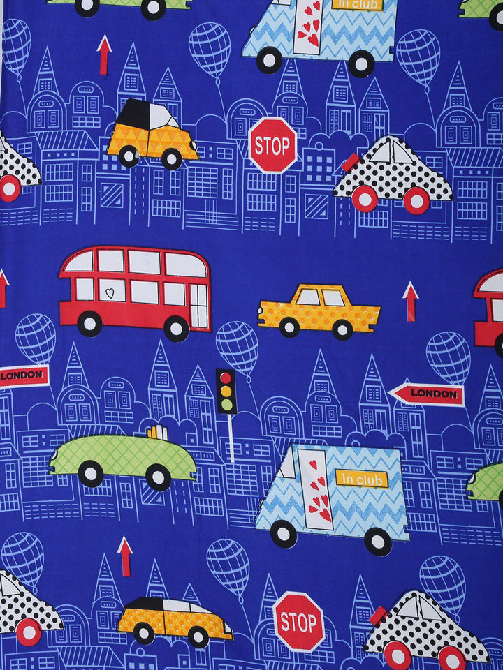 HOSTA HOMES Kids Blue & Red Printed 210 TC Queen Flat Bedsheet with 2 Pillow Covers