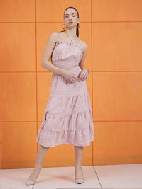 STREET 9 Self Design Shoulder Straps Smocked Tiered A-Line Dress