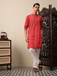 House of Pataudi Striped & Embroidered Pure Cotton Jashn Kurta with Trousers