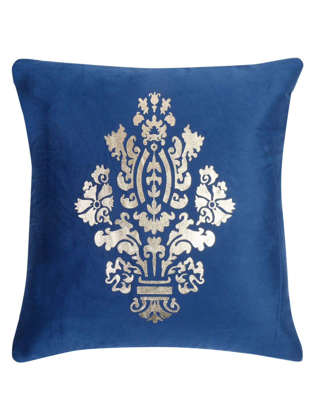 HOSTA HOMES Blue & Gold-Toned Set of 5 Floral Velvet Square Cushion Covers