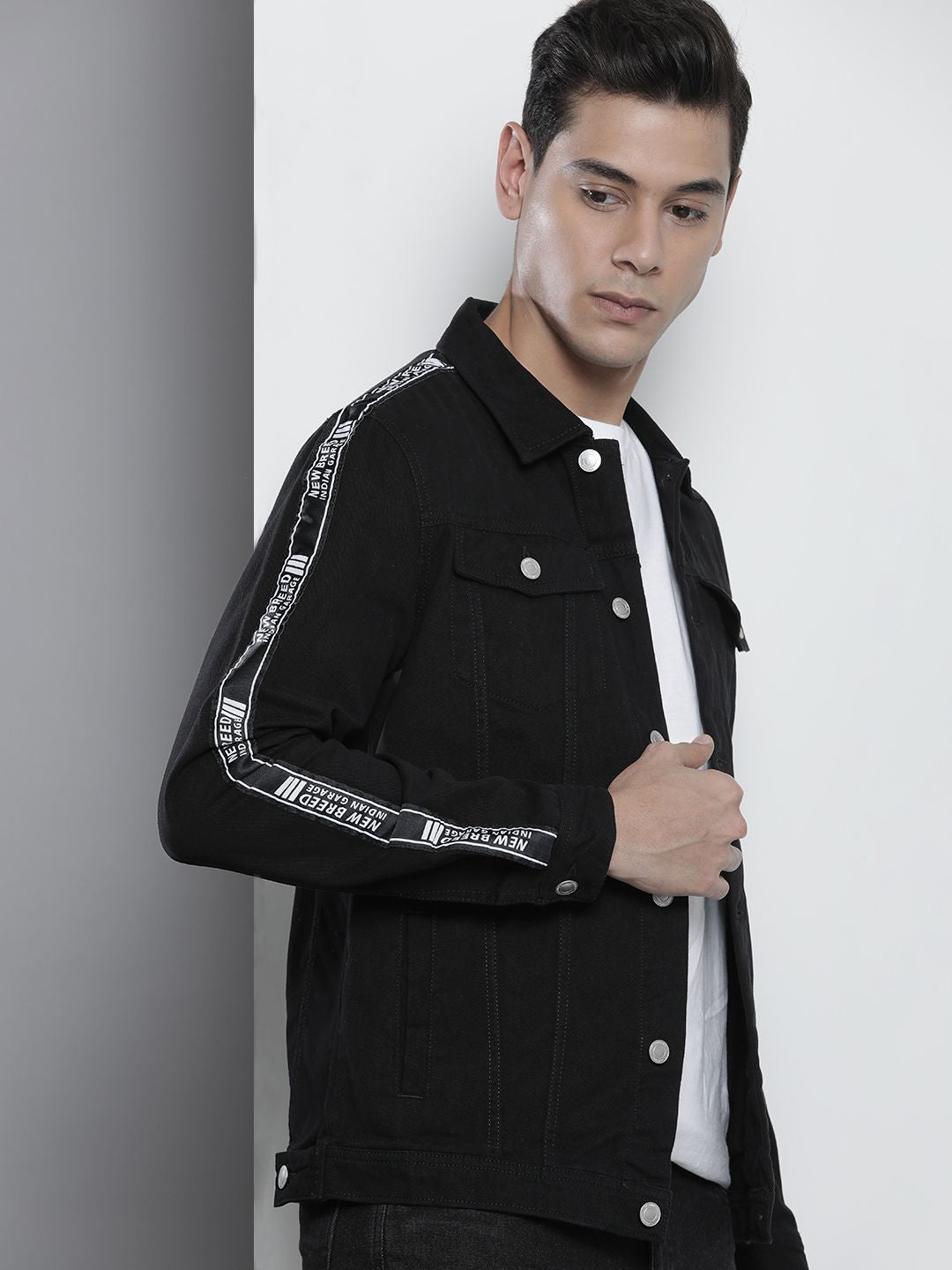 The Indian Garage Co Men Black Typography Lightweight Cotton Denim Jacket