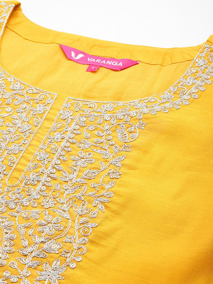 Varanga Women Ethnic Motifs Embroidered Chanderi Silk Kurta with Trousers & With Dupatta