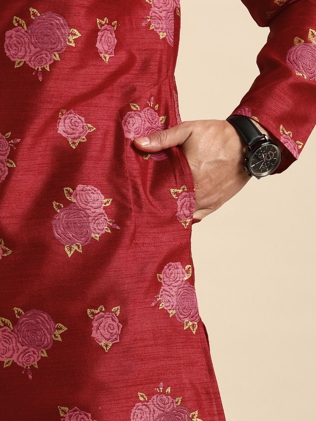 Anouk Men Floral Printed Round Neck Straight Kurta