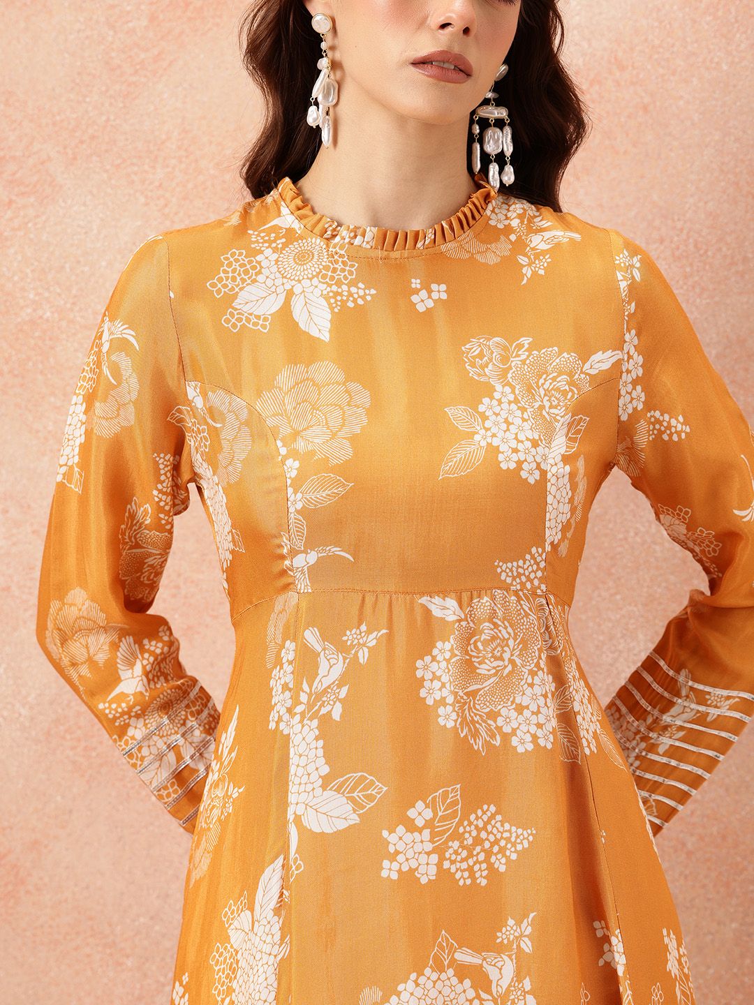 all about you Floral Printed Gotta Patti Detail Maxi Ethnic Fit & Flare Dress
