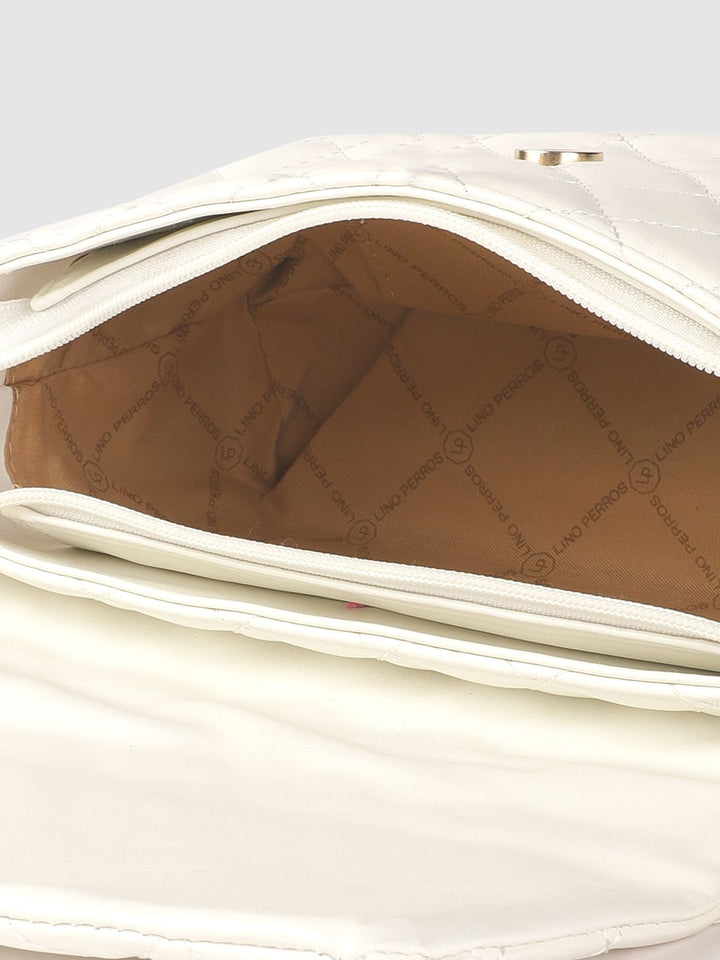 Lino Perros Women White Quilted Structured Sling Bag