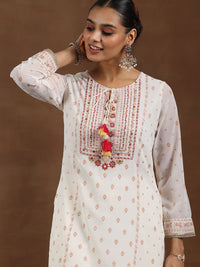 Libas Floral Printed Mirror Work Straight Kurta with Palazzos & Dupatta