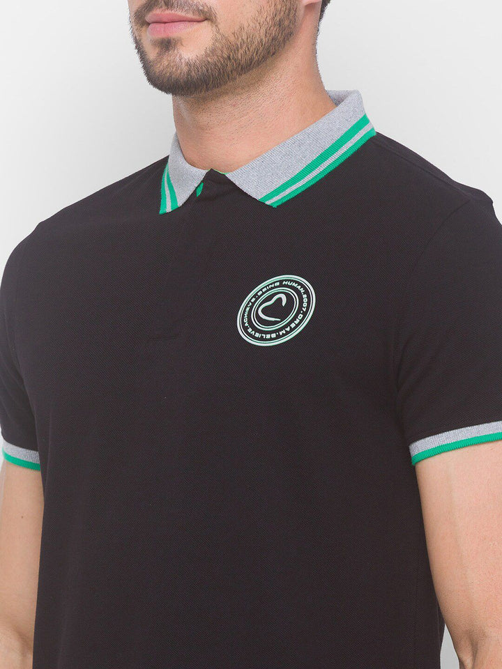 Being Human Men Black Pure Cotton Polo Collar T-shirt
