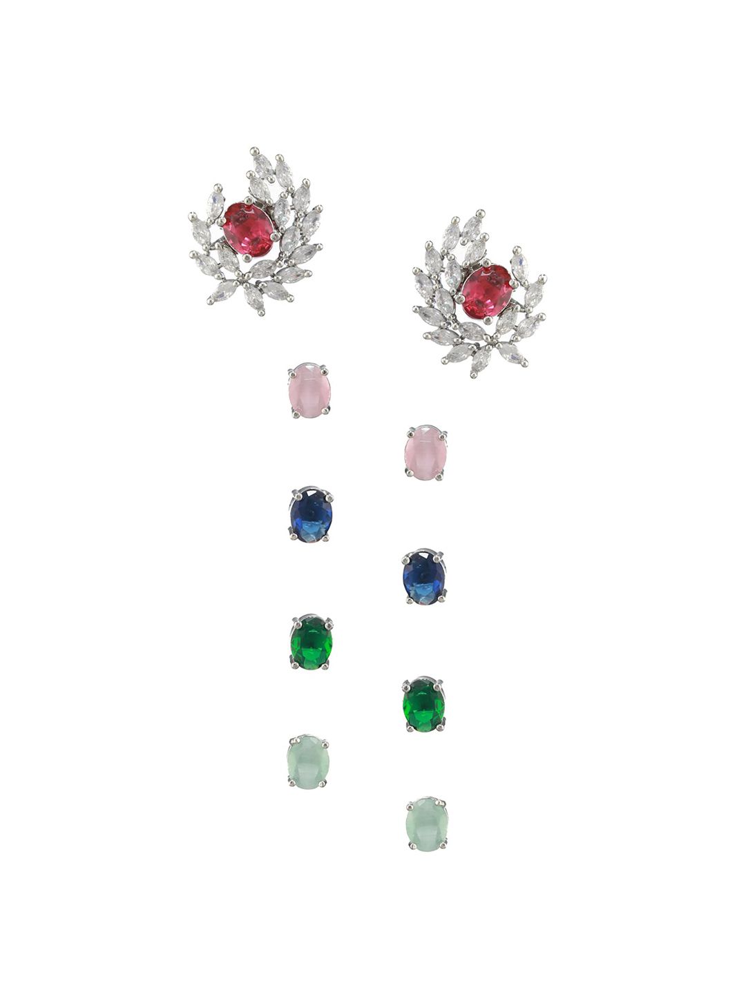 Priyaasi set 5 anting-anting kancing kontemporari perak