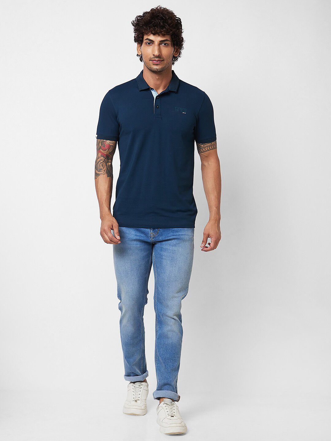 SPYKAR Polo Collar Short Sleeves Slim Fit Cotton T-shirt