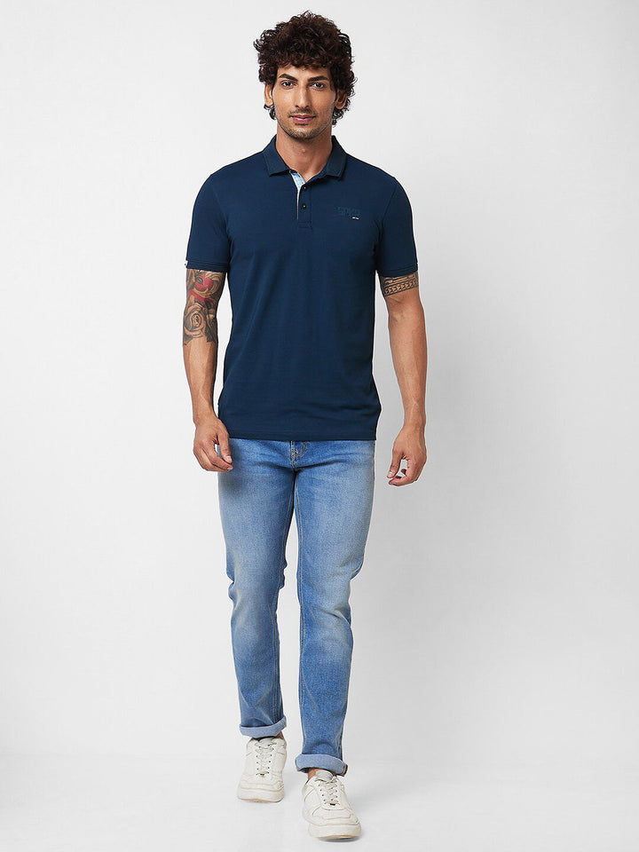 SPYKAR Polo Collar Short Sleeves Slim Fit Cotton T-shirt