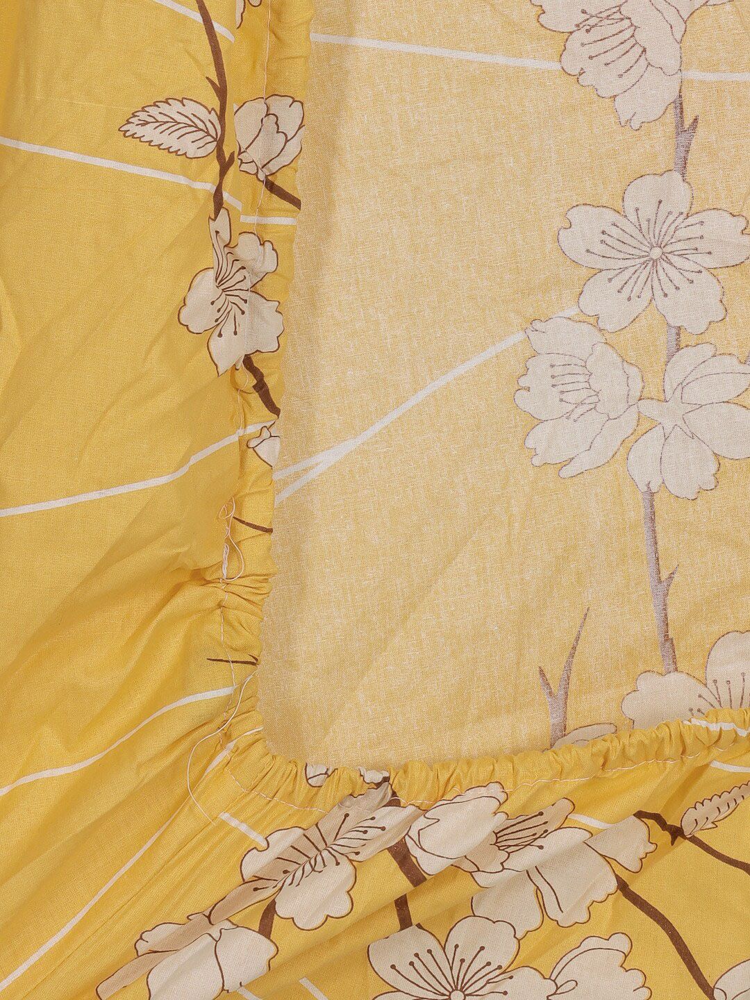 KLOTTHE Bercetak Bunga Kuning Dilengkapi 400 TC Kapas Cadar King & 2 Sarung Bantal