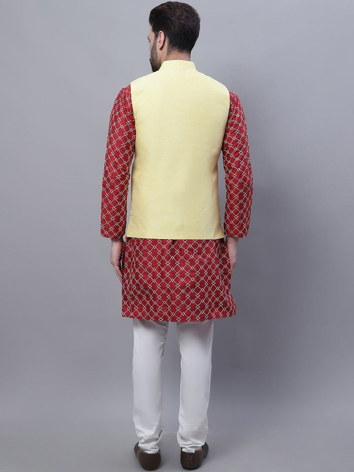 SOJANYA Embroidered Mandarin Collar Kurta with Pyjamas & Nahru Jacket