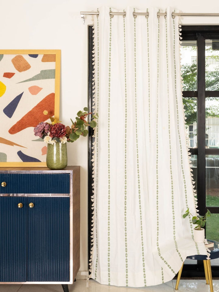 URBAN SPACE White & Green Embroidered Door Curtain
