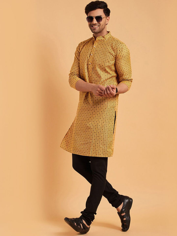 SOJANYA Mandarin Collar Ethnic Motifs Printed Cotton Linen Kurta