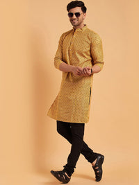 SOJANYA Mandarin Collar Ethnic Motifs Printed Cotton Linen Kurta