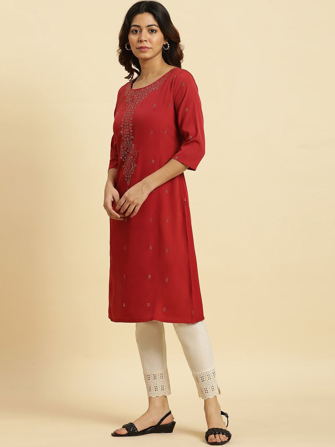 W Ethnic Motifs Embellished Sequinned Straight Kurta