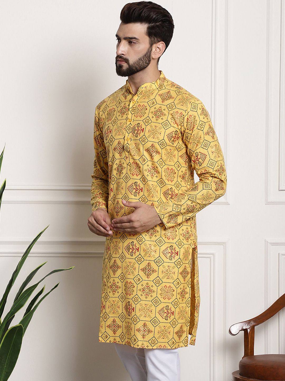 SOJANYA Men Cotton Linen Ethnic Motifs Printed Kurta
